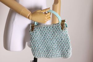 1950s 1960s Blue Beaded Top Handle Purse by Fashion Imports - Fashionconstellate.com