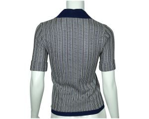 Vintage 1970s Miss Dior Blue Top Striped Knit Pullover Made in France NWOT Sz M - Fashionconstellate.com