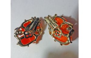 Vintage 60s Orange Jelly Bean Oval Cabochon and AB Rhinestone Clip On Earrings - Fashionconstellate.com