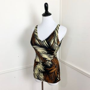 1970's Vintage Palm Print Skirted Swimsuit | Best fit for Small to Medium | Built In Bra | Tiki