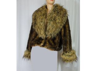 Vintage 80s Fake Faux Fur Coat Short Jacket Made in U.S.A. by Donna Salyer's Fabulous Furs | L/XL - Fashionconstellate.com