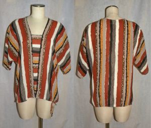 70s 80s Boxy Pullover Striped Blouse | Vintage Tunic | M/L