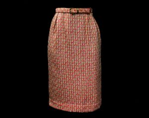 Size 2 1960s Tweed Skirt - Coral Pink Orange Office Wear - XS 60s Secretary Spring Basketweave Wool 