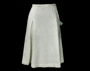 Size 0 Pleated Skirt 1960s Palest Green Wool Tweed Office Wear Small 60s Secretary Spring Separates - Fashionconstellate.com