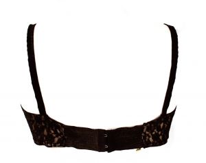 Size 38B 1950s Underwire Bra - Black Sheer Lace with Pink Illusion Cups & Satin Straps - Sexy 50s  - Fashionconstellate.com