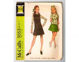 1968 Girl's Size 7 Mini Dress Sewing Pattern - 1960s Childs Mod Sleeveless Jumper & Blouse 