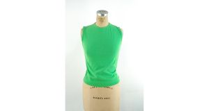1960s green nylon knit top with back zipper stretchy sleeveless Size S/M