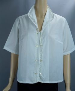 60s Lace Trimmed White Cotton Blouse, Deadstock, Size 40 
