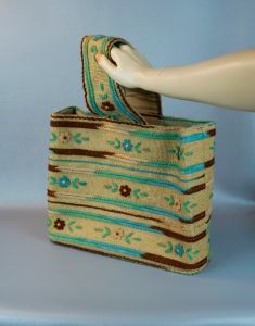 Vintage Crewel Embroidery Tote or Open Top Handbag