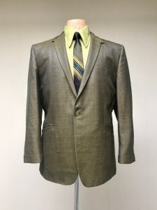 Vintage 1960s Mod Bespoke Sharkskin Sport Coat, 60s Green Wool Custom Tailored Blazer, Mid-Century