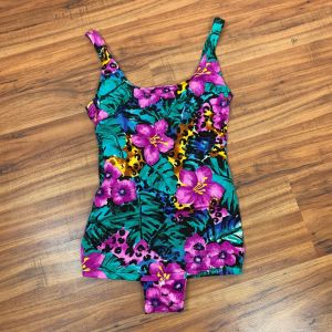 1980's Vintage Floral Animal Print One Piece Swimsuit | Active Spirit | 50's Style | Pin Up | Lined
