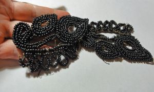 Antique Trimming Black Jet Glass Bead Applique Medallion Leaf Motif 6'' piece for Sewing Crafting - Fashionconstellate.com