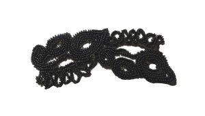 Antique Trimming Black Jet Glass Bead Applique Medallion Leaf Motif 6'' piece for Sewing Crafting