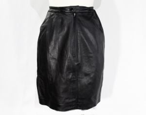 Size 2 1980s Mini Skirt - Supple Black Leather - Sexy 80's Party Girl XS Club Wear - Above-The-Knee - Fashionconstellate.com