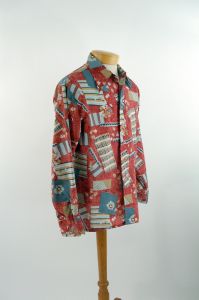 1970s men's disco shirt polyester shirt abstract size L