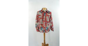 1970s men's disco shirt polyester shirt abstract size L - Fashionconstellate.com