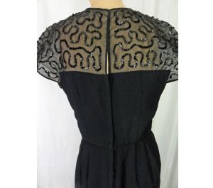 NOS Vintage 1950s Evening Dress Sheer Illusion with Sequin Trim Sheath Deadstock | S - Fashionconstellate.com