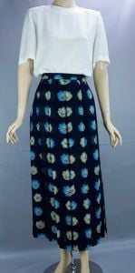 Midi Skirt, Navy Blue Floral Skirt, Geiger Pleated Skirt, Flowered High Waist Skirt, Made in Austria - Fashionconstellate.com
