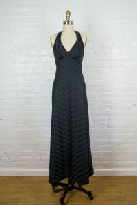 black halter maxi dress . vintage 1970s striped long party dress . - Fashionconstellate.com