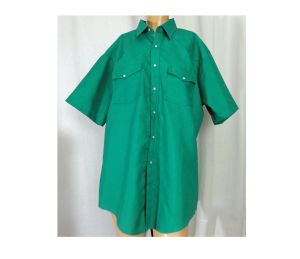 NOS Western Shirt Vintage Deadstock Green Snap Front Short Sleeve Shirt by Saddlebrook | XL - Fashionconstellate.com