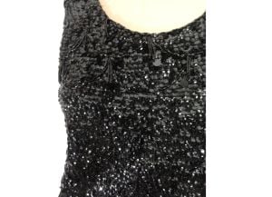 Beaded Black Vintage 1950s Sweater Shell Tank Top Sequins & Fringe - As Is - Fashionconstellate.com
