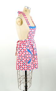 1950s Bib Apron Cute Retro Pink Blue Checked Checkers Checkered Apron Car Hop Waitress