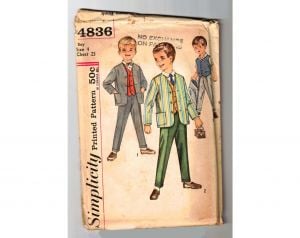1950s Boy's 3-Piece Suit Sewing Pattern - 50s 60s Size 4 Jacket Vest & Pants Outfit - Handsome Littl