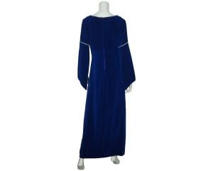 Vintage 70s Blue Velvet Bridesmaid Dress Split Bell Sleeve - Fashionconstellate.com