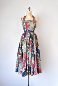 Clelie halter summer dress, plus size dress, 80s floral cotton dress, sundress - Fashionconstellate.com