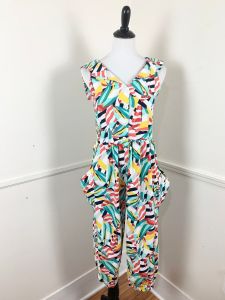 1980's Vintage Abstract Nautical Jumpsuit | Carol Anderson | Bust 36'' | Waist 32'' | Hips 50'' - Fashionconstellate.com