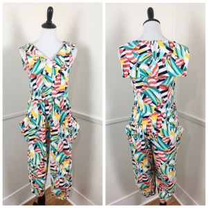 1980's Vintage Abstract Nautical Jumpsuit | Carol Anderson | Bust 36'' | Waist 32'' | Hips 50''
