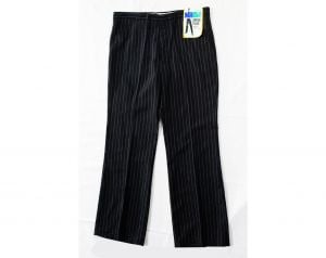 Men's Medium 1960s Gangster Pants - Navy Blue Chalk Stripe Tailored Flat Front Trouser - Al Capone