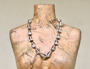 Vintage 1970s Clear Teardrop Glass Bead Necklace, Retro Costume Jewelry - Fashionconstellate.com