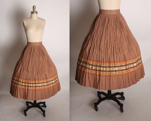 1950s Light Brown, Copper & Gold Soutache Ric Rac Trim 3/4 Length Sleeve Blouse with Matching Skirt - Fashionconstellate.com