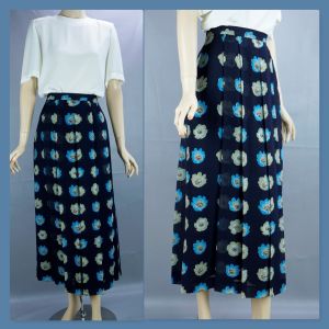 Midi Skirt, Navy Blue Floral Skirt, Geiger Pleated Skirt, Flowered High Waist Skirt, Made in Austria
