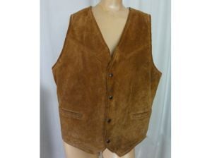 Suede Leather Vintage 1970s Western Vest Sherpa Cowboy Vest Boho Hippie Made in USA Unisex | XL - Fashionconstellate.com