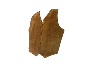 Suede Leather Vintage 1970s Western Vest Sherpa Cowboy Vest Boho Hippie Made in USA Unisex | XL
