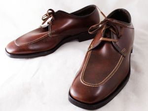 Men's Size 10 Dress Shoes - 1960s Chestnut Brown Faux Leather Mens Oxfords - 10D Wide Width