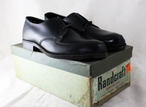 Boy's Size 3.5 Black Dress Shoes - 1950s 60s Leather Oxfords Tapered Toe - Big Boys NIB Deadstock