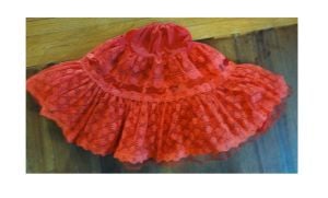 Vintage Girls Petticoat Full Circle Half Slip Red Lacy Ruffled Tiered Costume Under Skirt XS
