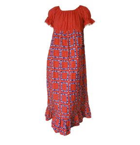 Boho Hippie Gypsy Peasant Vintage 70s Maxi Dress Polka Dots Red White Blue Daisy Print Cotton - Fashionconstellate.com