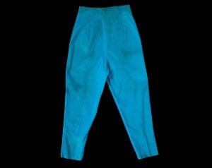 Size 2 Corduroy Capri Pant - 1960s Turquoise Blue Cotton Clam Diggers - XS 60s Tailored Cropped - Fashionconstellate.com