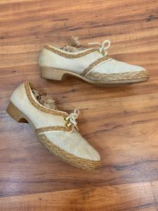 1970's Vintage 30's Style Burlap and Rope Shoes | Size 6.5 | Day Shoes | Casual Shoes