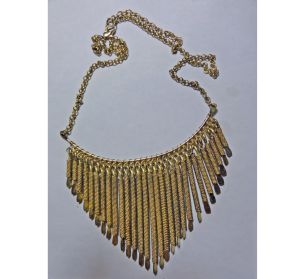 Fringe Bib Choker Vintage Necklace Gold Tone Metal Statement Necklace Egyptian Revival Cleopatra