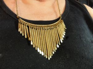 Fringe Bib Choker Vintage Necklace Gold Tone Metal Statement Necklace Egyptian Revival Cleopatra - Fashionconstellate.com