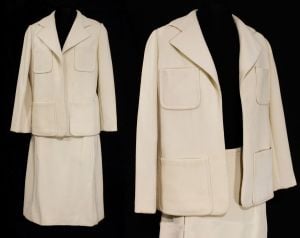 Size 10 James Galanos Suit - Posh 1960s Business Wear  Off white Cream Mod Minimalist Jacket & Skirt
