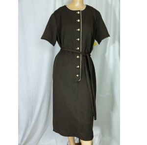 NOS Vintage Plus Size 60s-70s Dress Brown Polyester / Brass Buttons and Belt Deadstock | 2XL/3XL - Fashionconstellate.com