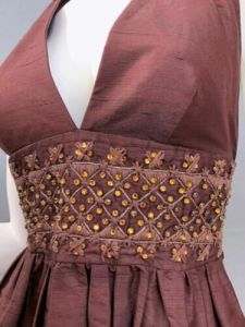 4 S Milly 100% Silk Brown Halter Mini Dress w/ Amber Swarovski Rhinestones | XXS - Fashionconstellate.com