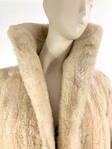 Vintage 1950s Ivory Sheared Lamb Fur Stroller Coat Portrait Collar | L/XL - Fashionconstellate.com