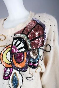 Vintage 1980s Lisa Ashley Sequin Batwing Shirt Long Sweater Silk Soft Angora Disco | M to XL - Fashionconstellate.com